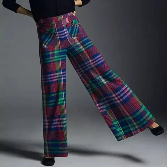Maeve Multicolor Plaid Wide Leg Pants - Picture 1 of 15